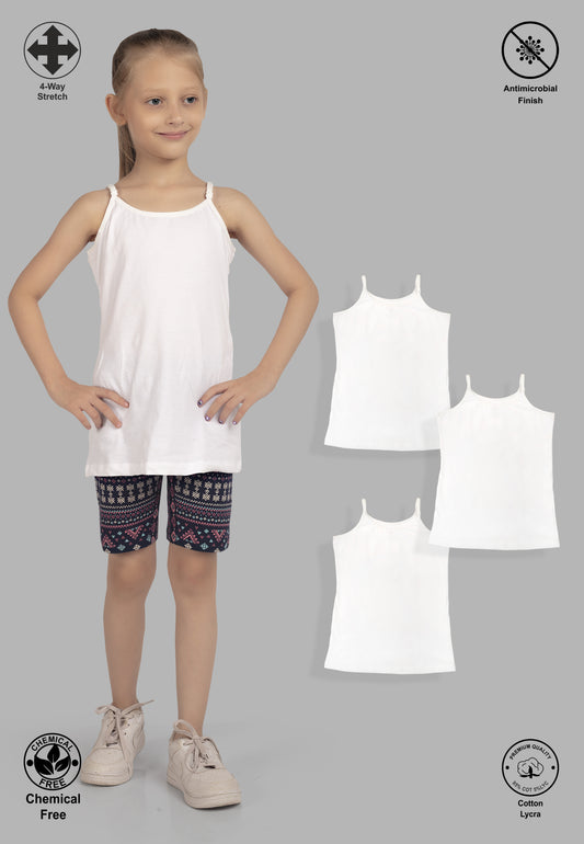 TRESNOVA Cotton Lycra  Anti-microbial Finish & Advanced ergonomic armhole technology Solid Soft Adjustable Camisoles Pack of 3 - White