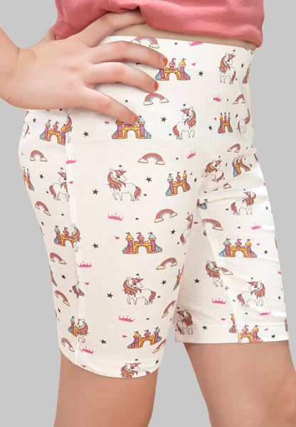 Girls Unicorn Cycling Shorts - Soft, Anti-Microbial & Smart Waistband Technology - Cotton Lycra | Girls' Inner Shorts, Athletic & Biker Shorts for Kids - Pack of 3