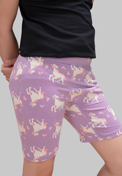 Girls Unicorn Cycling Shorts - | Soft, Anti-Microbial & & Smart Waistband Technology - Cotton Lycra | Girls' Inner Shorts, Athletic & Biker Shorts for Kids - Pack of 3