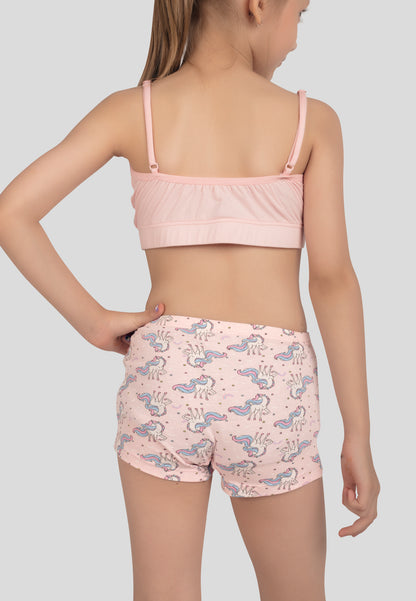 TRESNOVA Cotton Lycra Anti-microbial Finish & Smart Waistband Technology Unicorn Printed Soft Boxer Panties Pack of 3 -Pink Navyblue & Rosepink