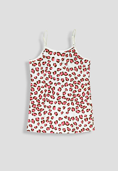 Girls Leopard Print Camisoles/Vest Top – Soft, Anti-Microbial Cotton Lycra Underwear for Kids - Pack-of-3