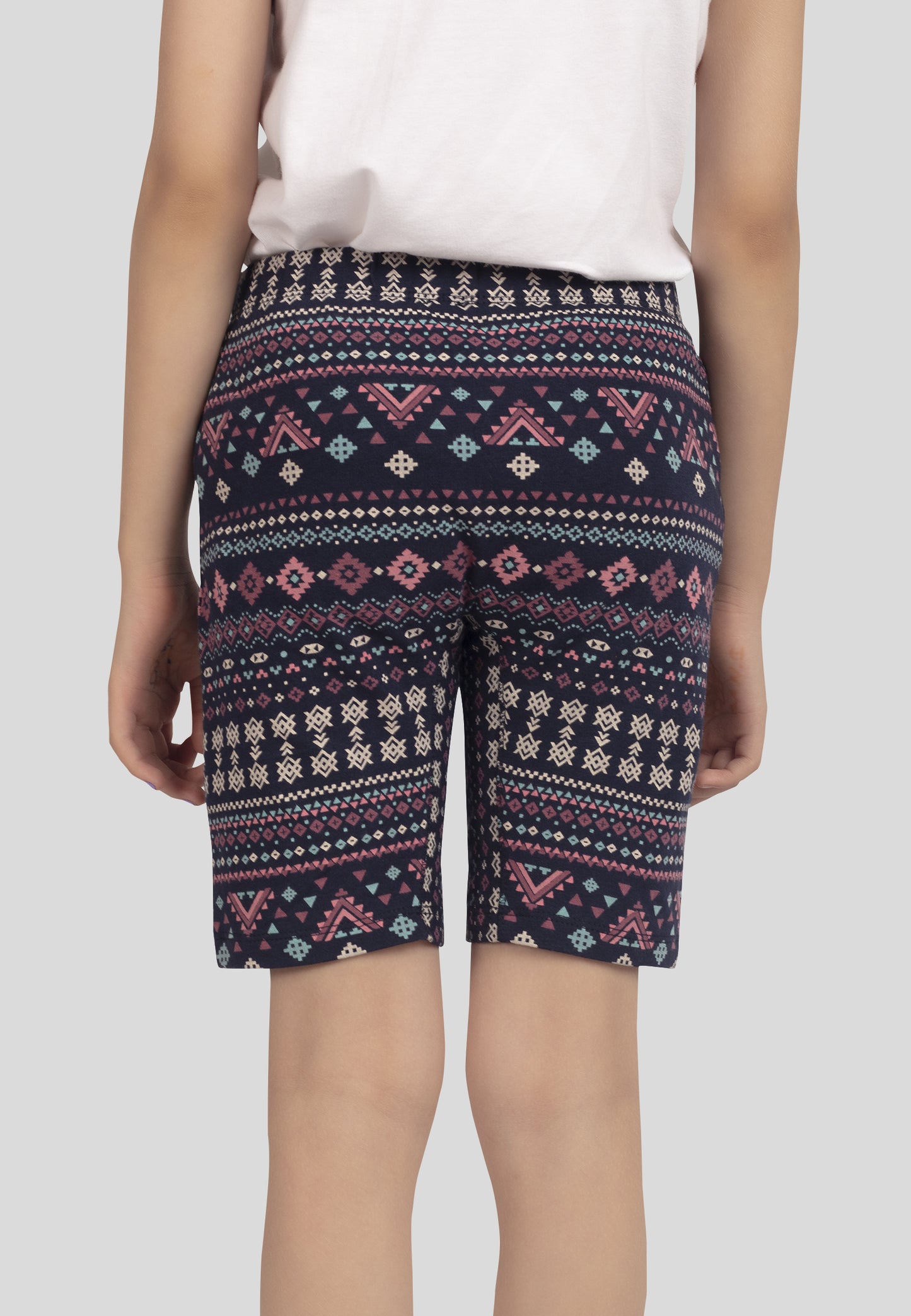 TRESNOVA Cotton Lycra Anti-microbial Finish & Smart Waistband Technology Aztec Printed Soft Cycling shorts Pack of 3 -  Navyblue Rosepink & Offwhite