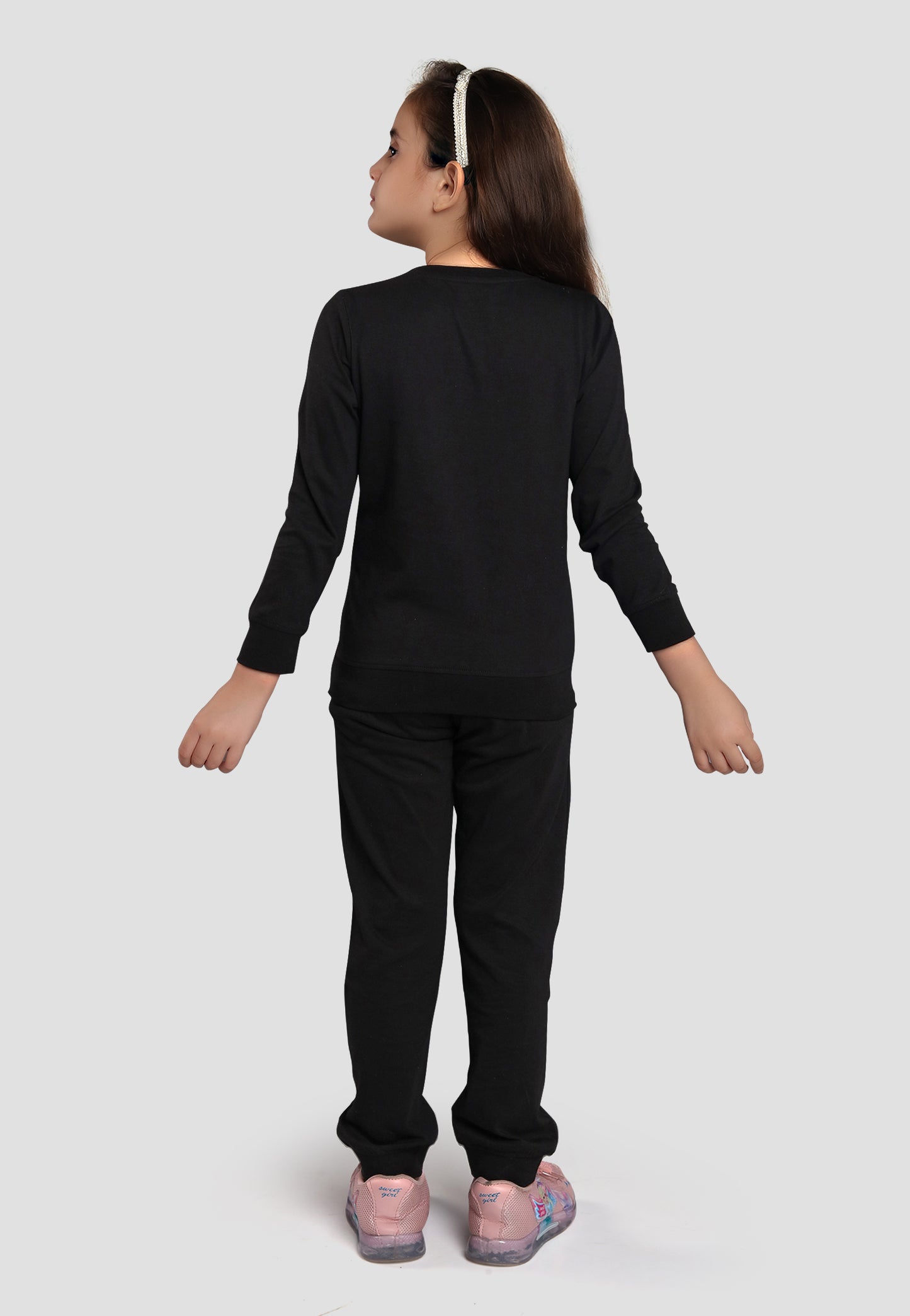 Kantara Tresnova Cotton Knit Full Sleeves Antimicrobial Finish Text Printed Coordinating T-shirt And Joggers Set-Black