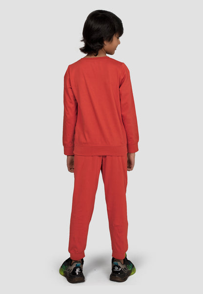 Kantara Tresnova Cotton Knit Full Sleeves Antimicrobial Finish Tiger Printed Coordinating T-shirt And Joggers Set-Orange