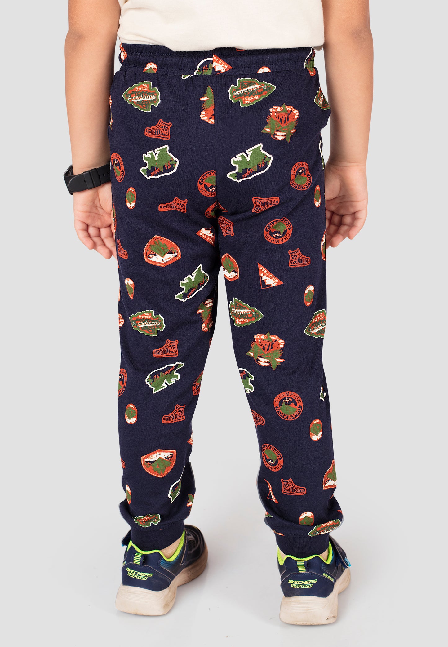 Tresnova Cotton Knit Full Sleeves Antimicrobial Finish Camping Printed Jogger Track Pants ( Pack of 2)-Navyblue, Orange