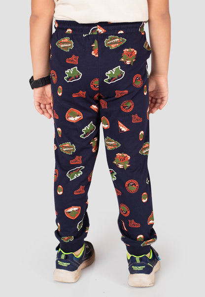Tresnova Cotton Knit Full Sleeves Antimicrobial Finish Camping Printed Jogger Track Pants ( Pack of 2)-Navyblue, Orange
