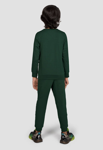 Kantara Tresnova Cotton Knit Full Sleeves Antimicrobial Finish Root Printed Coordinating T-shirt And Joggers Set-Green