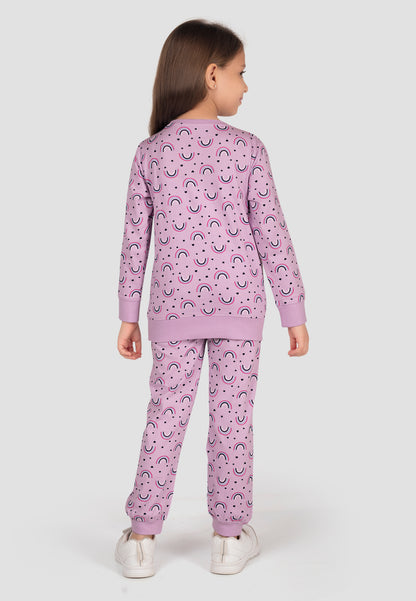 Tresnova Cotton Knit Full Sleeves Antimicrobial Finish Rainbow Printed Coordinating T-shirt And Joggers Set-Purple