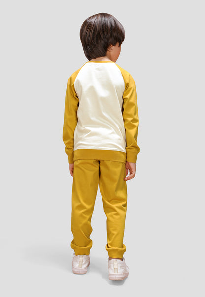 Tresnova Cotton Knit Full Sleeves Antimicrobial Finish Dinosaur Printed Coordinating T-shirt And Joggers Set-Off White