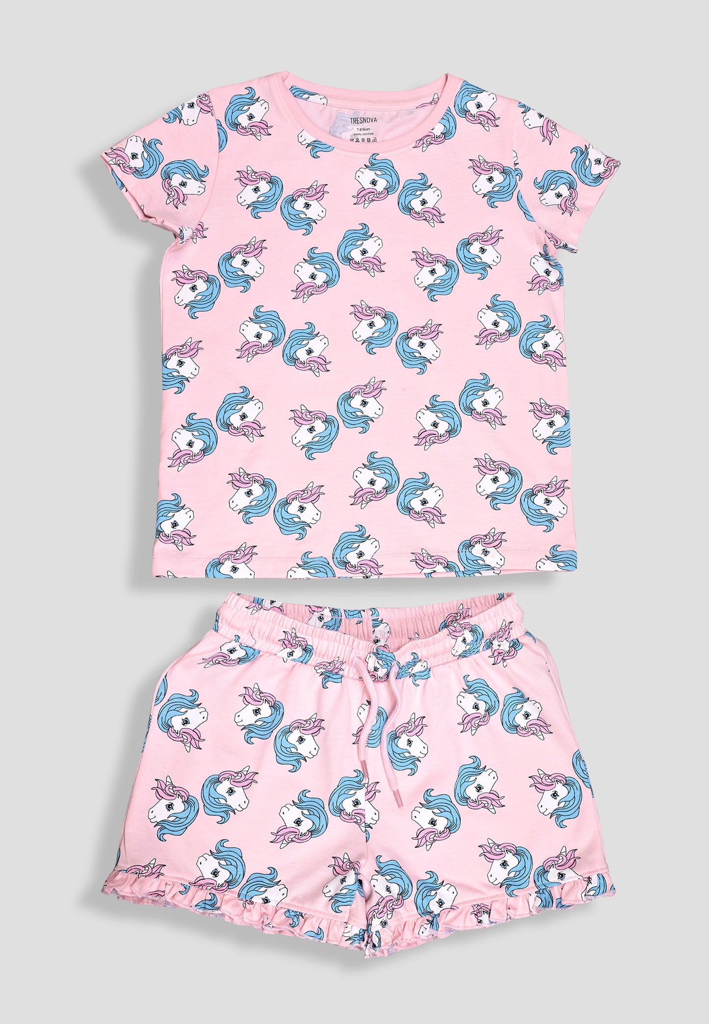 Girls' Unicorn Print Nightsuit – Soft, Anti-Microbial Cotton Co-ords | Pyjama Shorts Set for Kids