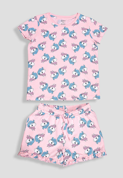 Girls' Unicorn Print Nightsuit – Soft, Anti-Microbial Cotton Co-ords | Pyjama Shorts Set for Kids