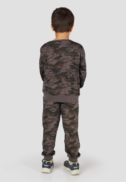 Tresnova Cotton Knit Full Sleeves Antimicrobial Finish Camoflague Printed Coordinating T-shirt And Joggers Set-Camoflague