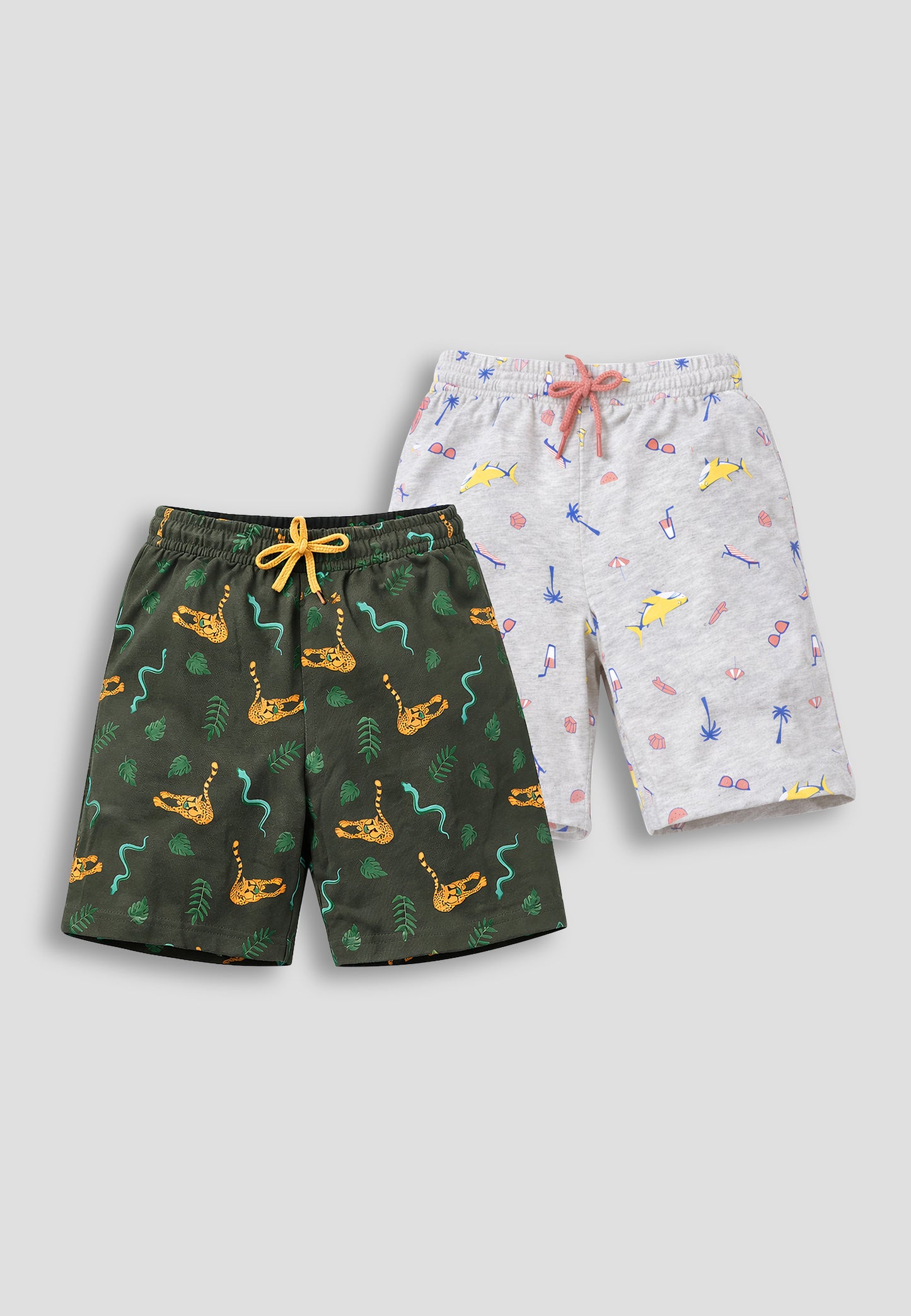 TRESNOVA Cotton Anti-Microbial & Smart Waistband Technology Jungle Printed  Soft Shorts Pack of 2- Green & Melange