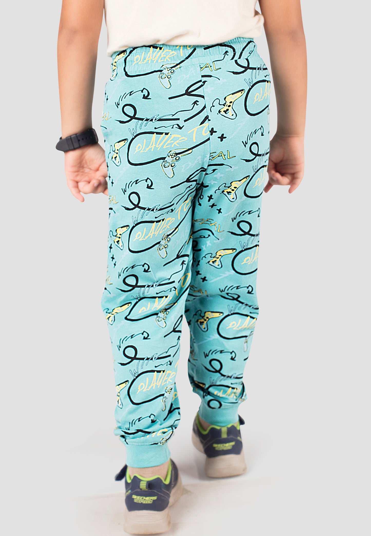 Tresnova Cotton Knit Full Sleeves Antimicrobial Finish Game Printed Jogger Track Pants ( Pack of 2)-Tealblue, Black