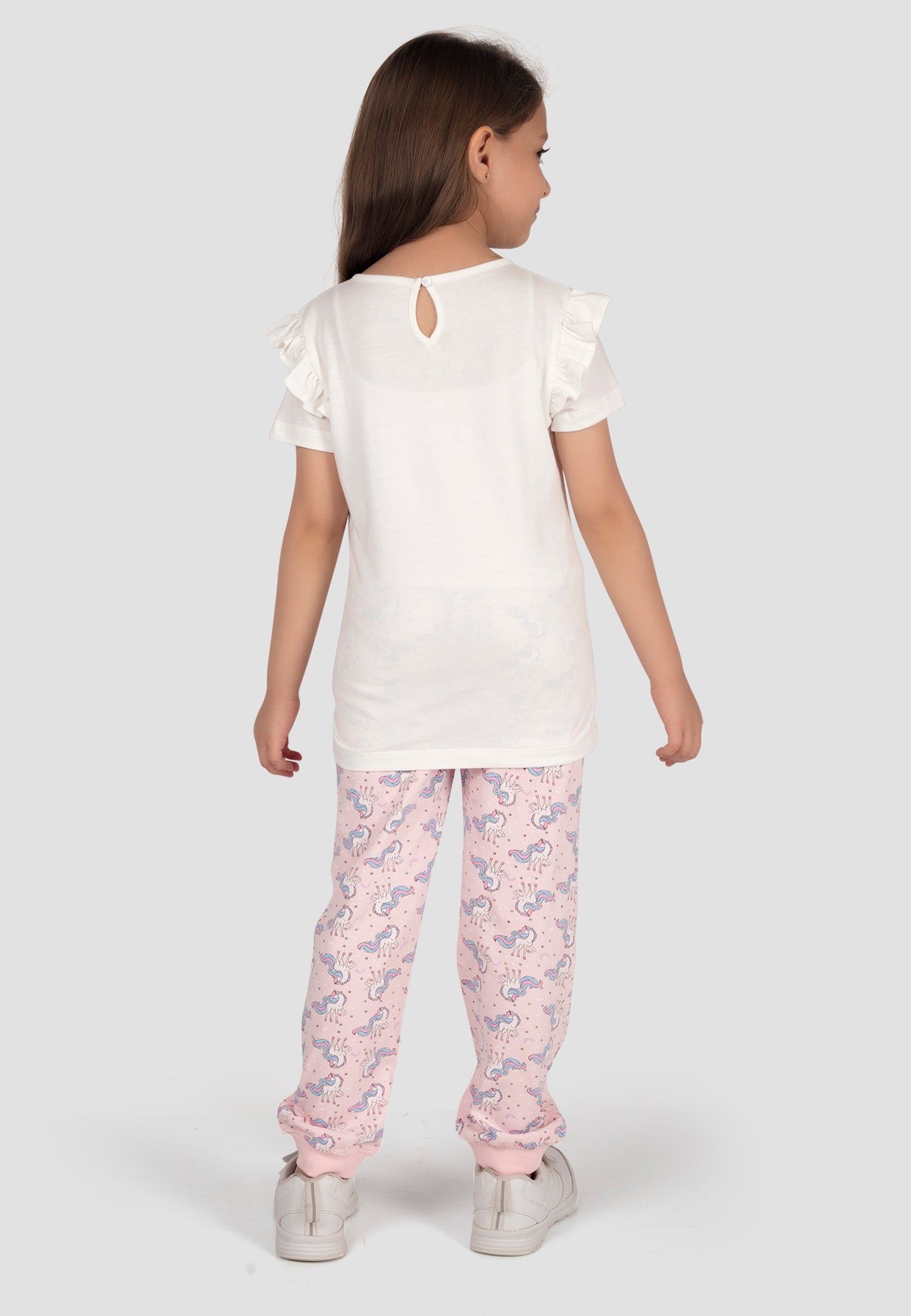 Tresnova Cotton Knit Half Sleeves Antimicrobial Finish Unicorn Printed Coordinating T-shirt And Joggers Set-Pink