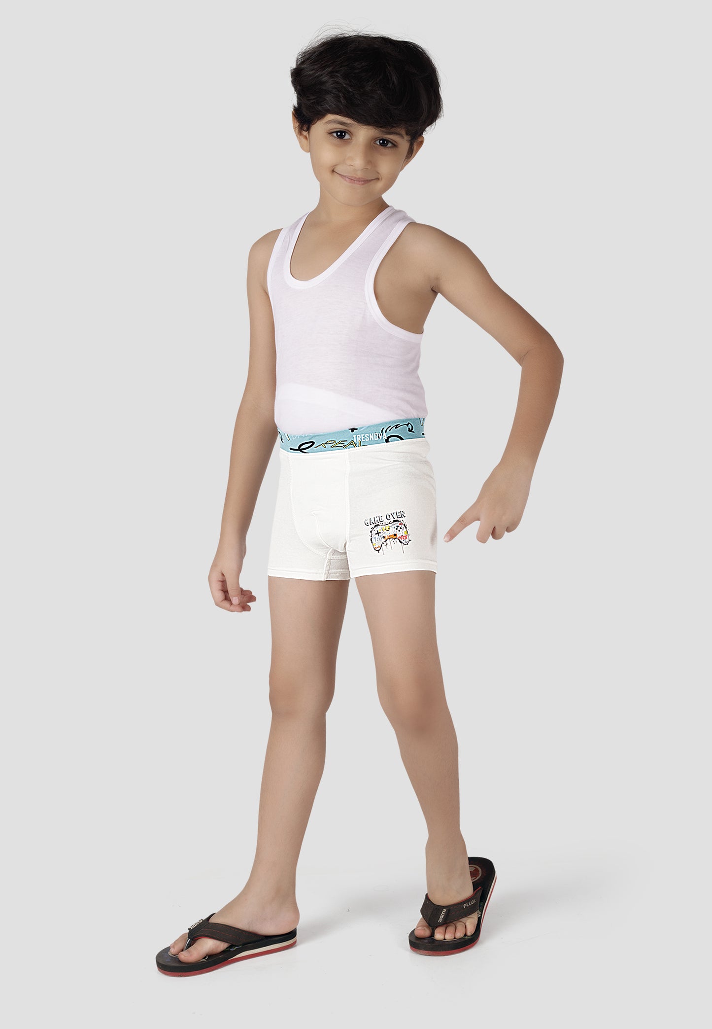 TRESNOVA Cotton Anti-microbial Finish & Smart Waistband Technology Game Printed Soft Boxer Briefs Pack of 3 -Tealblue Offwhite & Navyblue
