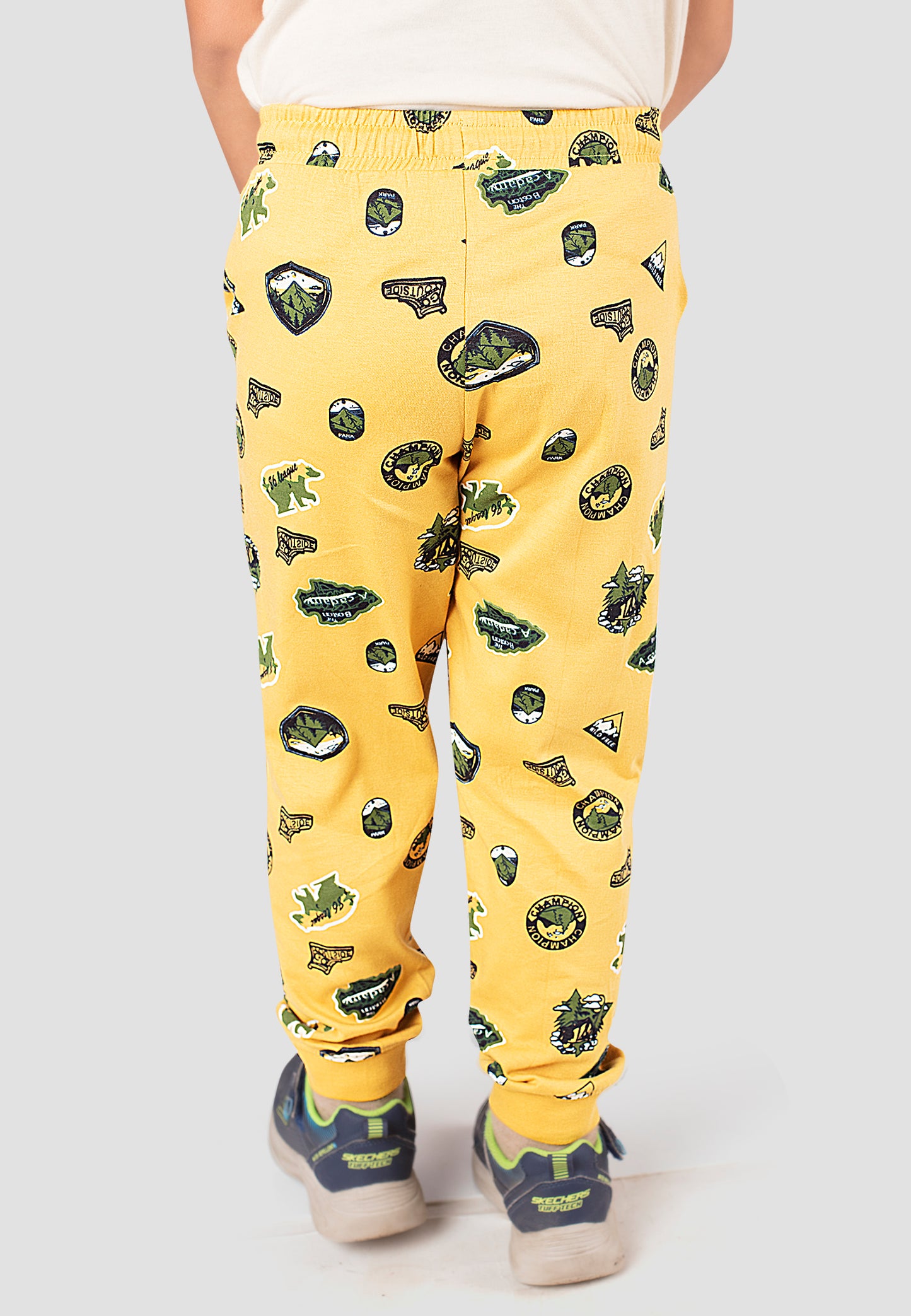 Tresnova Cotton Knit Full Sleeves Antimicrobial Finish Jungle Printed Jogger Track Pants ( Pack of 2)-Yellow, Grey