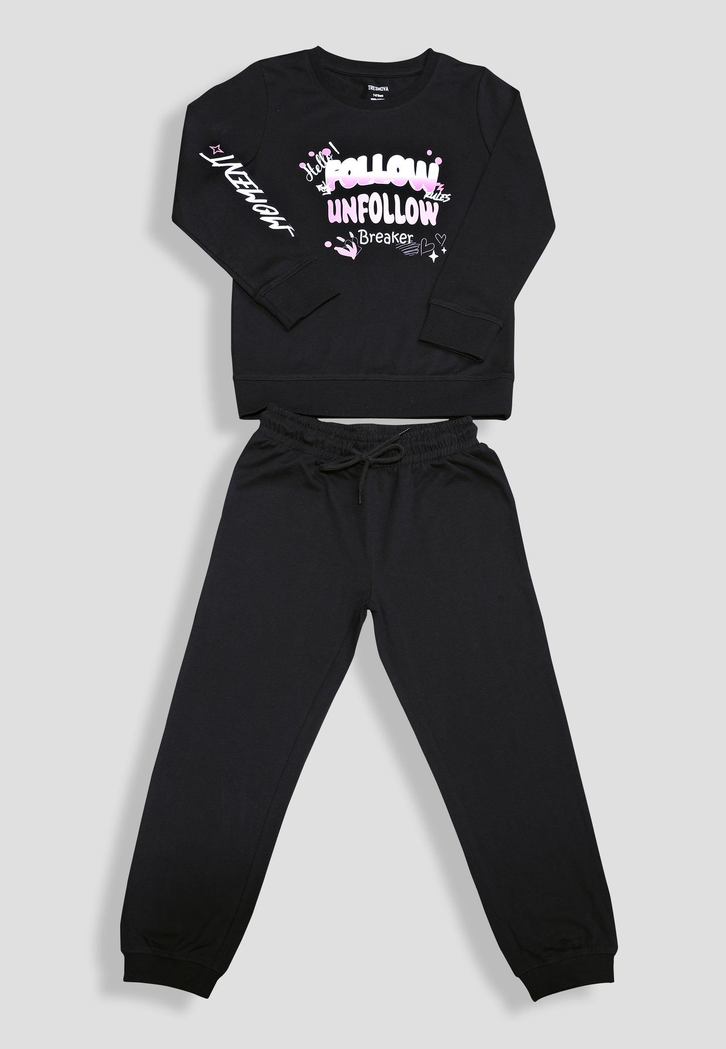 Tresnova Cotton Knit Full Sleeves Antimicrobial Finish Graffiti Printed Coordinating T-shirt And Joggers Set-Black