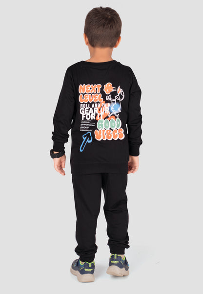 Tresnova Cotton Knit Full Sleeves Antimicrobial Finish Graffiti Printed Coordinating T-shirt And Joggers Set-Black