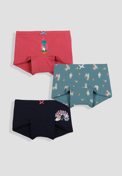 TRESNOVA Cotton Lycra Anti-microbial Finish & Smart Waistband Technology Floral Printed Soft Boxer Panties Pack of 3 -Tealblue Navyblue & Rosepink