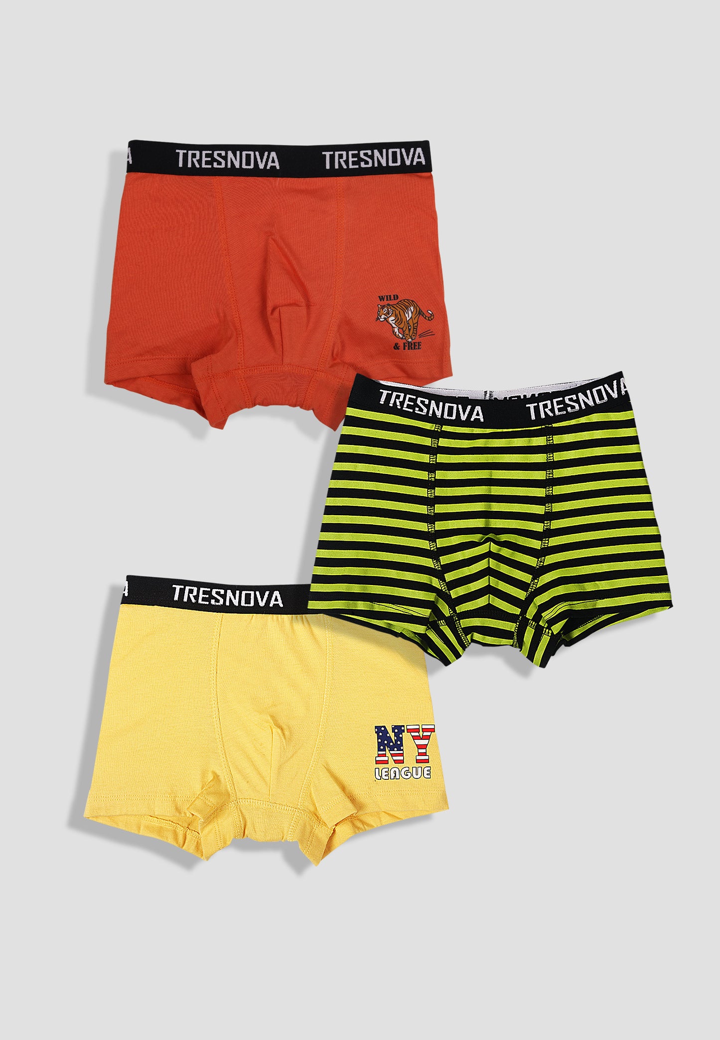 TRESNOVA Cotton Anti-microbial Finish & Smart Waistband Technology Striper Printed Soft Boxer Briefs Pack of 3 - Orange Yellow & Black