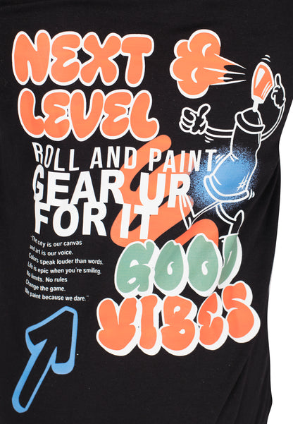 Tresnova Cotton Knit Full Sleeves Antimicrobial Finish Graffiti Printed Coordinating T-shirt And Joggers Set-Black