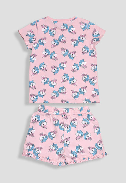 Girls' Unicorn Print Nightsuit – Soft, Anti-Microbial Cotton Co-ords | Pyjama Shorts Set for Kids