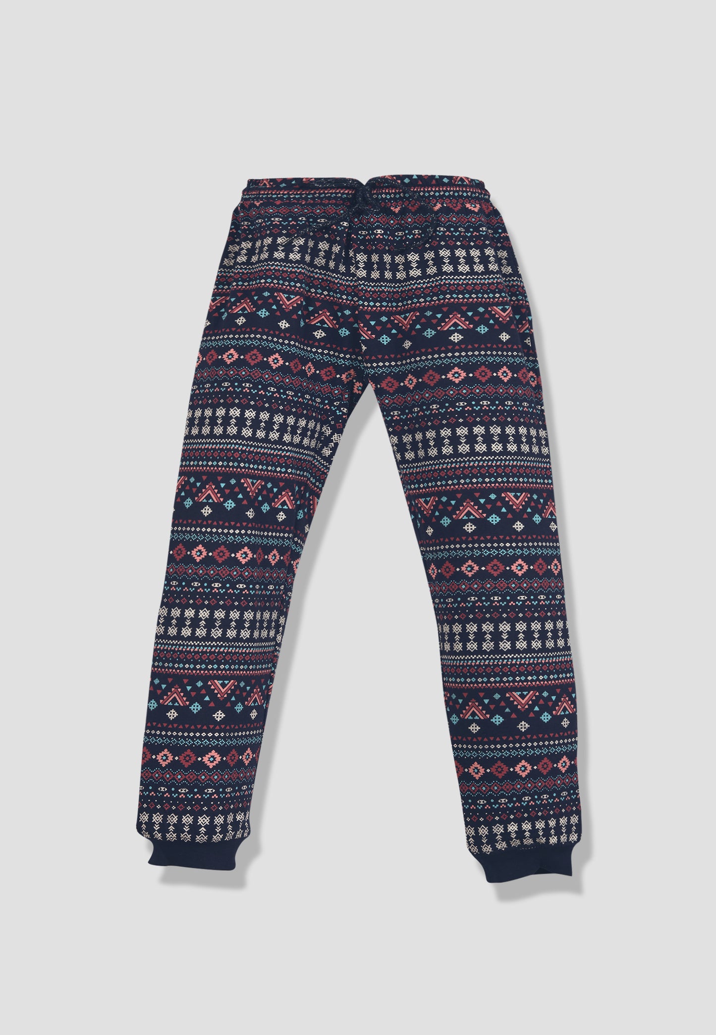 Tresnova Cotton Knit Full Sleeves Antimicrobial Finish Aztec Printed Coordinating T-shirt And Joggers Set-Navyblue