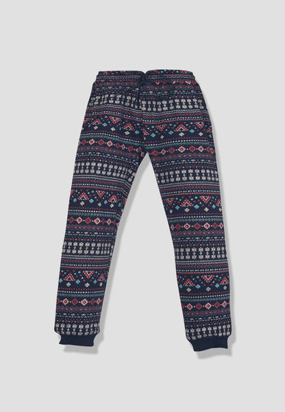 Tresnova Cotton Knit Full Sleeves Antimicrobial Finish Aztec Printed Coordinating T-shirt And Joggers Set-Navyblue