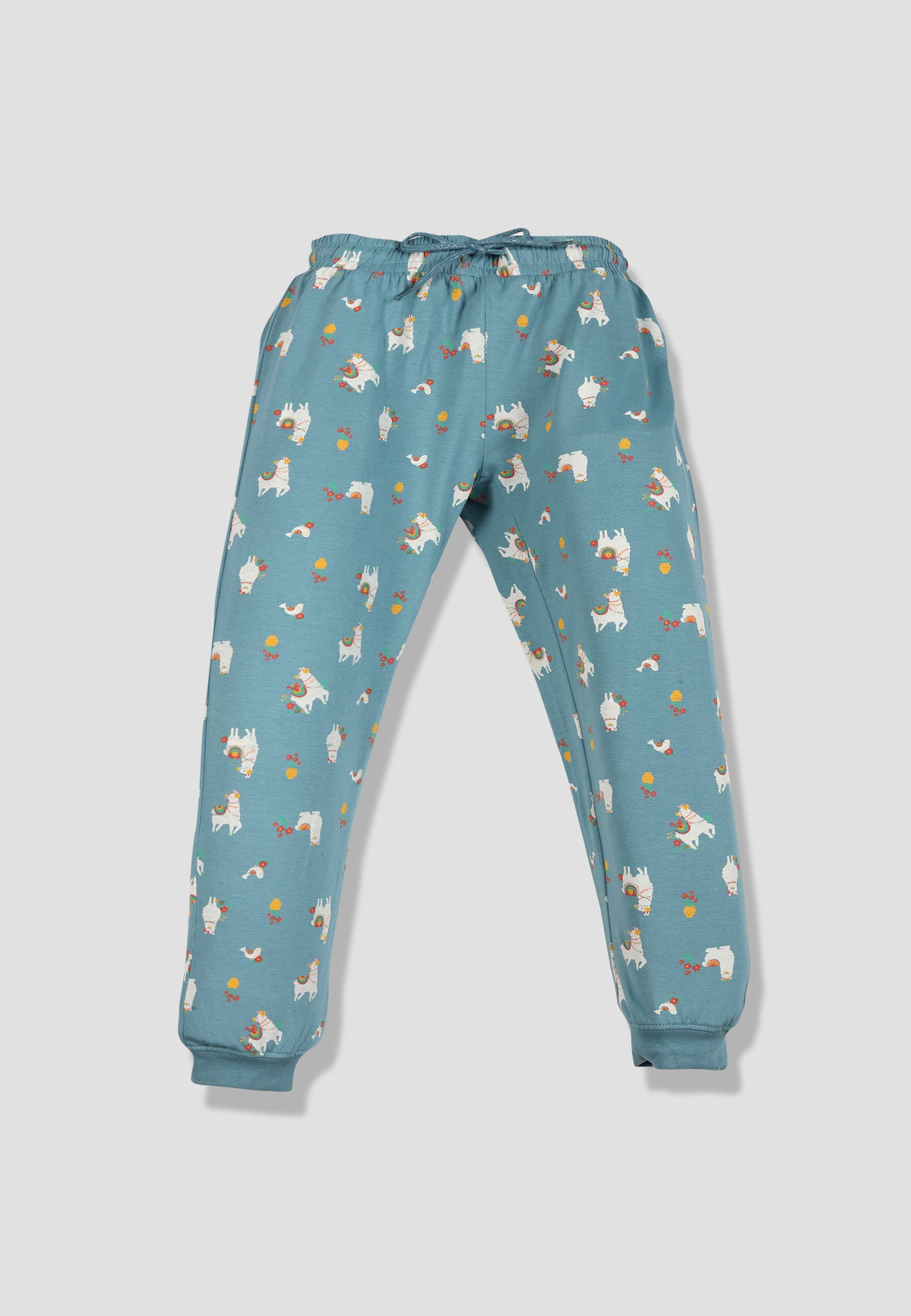 Tresnova Cotton Knit Full Sleeves Antimicrobial Finish Animal Printed Coordinating T-shirt And Joggers Set-Tealblue