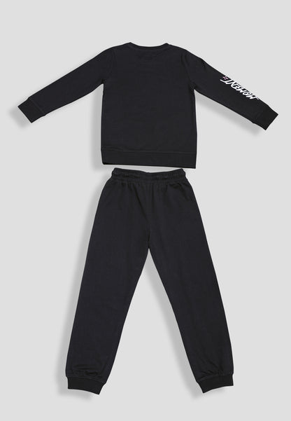 Tresnova Cotton Knit Full Sleeves Antimicrobial Finish Graffiti Printed Coordinating T-shirt And Joggers Set-Black