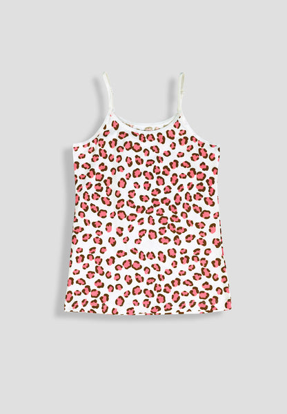 Girls Leopard Print Camisoles/Vest Top – Soft, Anti-Microbial Cotton Lycra Underwear for Kids - Pack-of-3