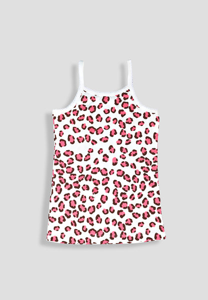 Girls Leopard Print Camisoles/Vest Top – Soft, Anti-Microbial Cotton Lycra  Underwear for Kids - Pack of 3