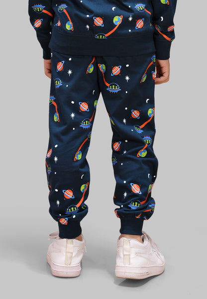 Tresnova Cotton Knit Full Sleeves Antimicrobial Finish Space Printed Jogger Track Pants ( Pack of 2)- Navy Blue, Olive Green