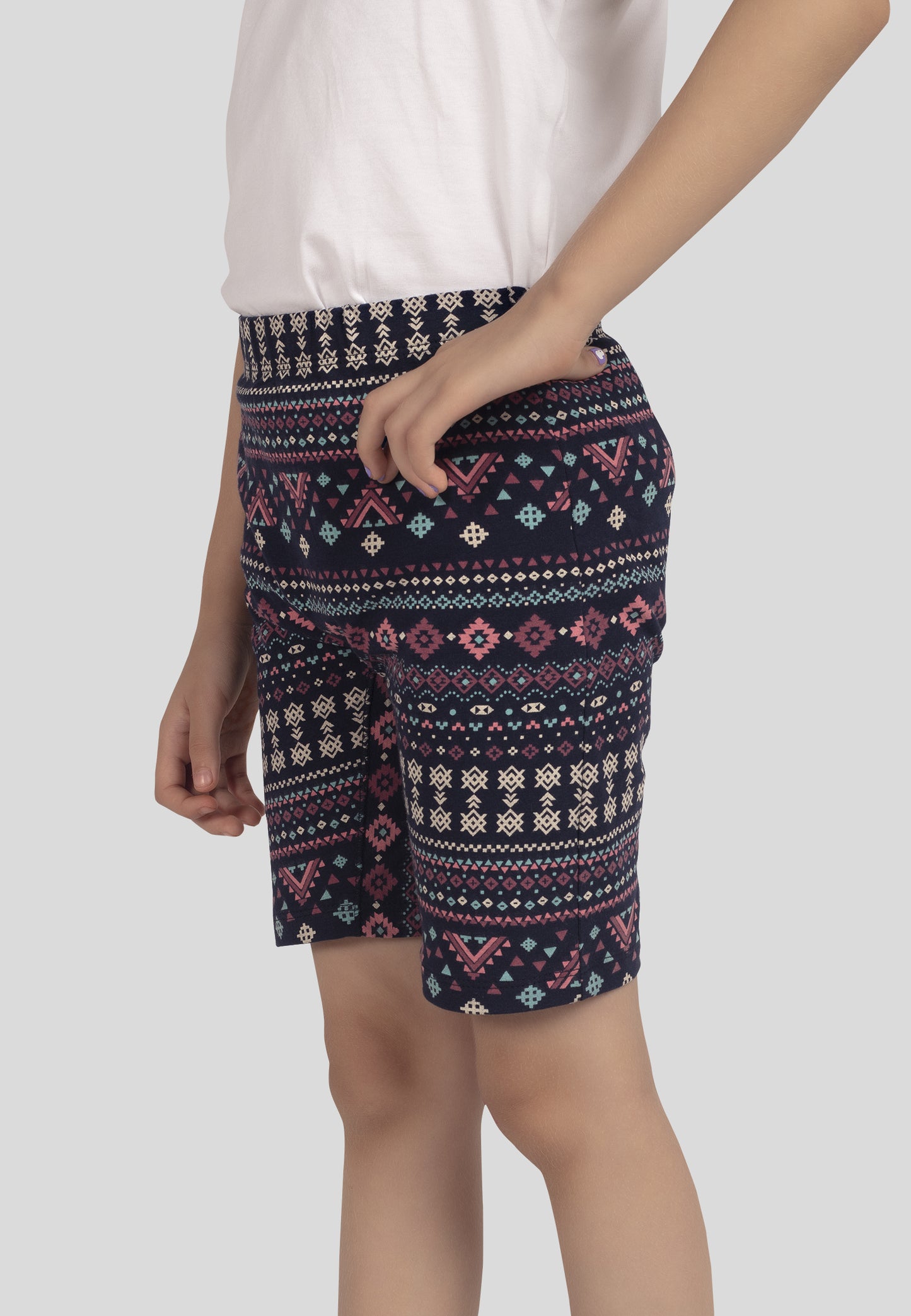 TRESNOVA Cotton Lycra Anti-microbial Finish & Smart Waistband Technology Aztec Printed Soft Cycling shorts Pack of 3 -  Navyblue Rosepink & Offwhite
