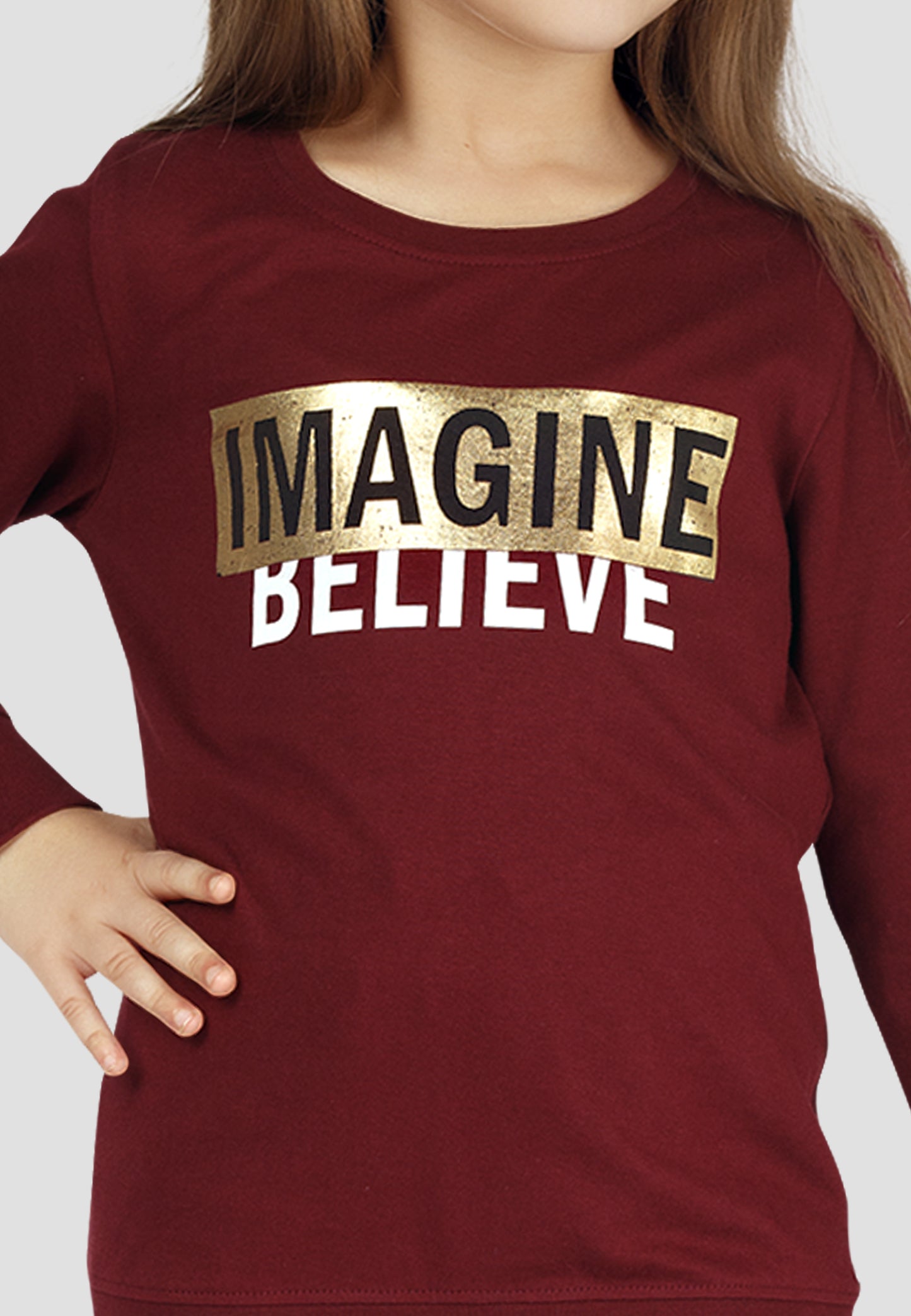 Tresnova Cotton Knit Full Sleeves Antimicrobial Finish Text Printed Coordinating T-shirt And Joggers Set-Burgundy