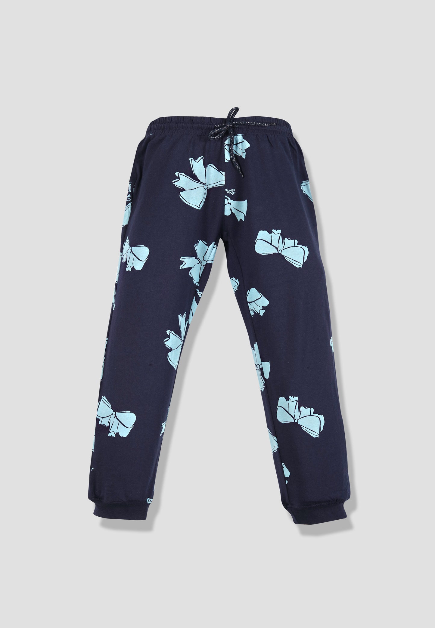 Tresnova Cotton Knit Full Sleeves Antimicrobial Finish Bow Printed Coordinating T-shirt And Joggers Set-Navyblue