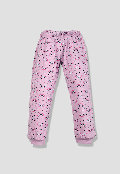 Tresnova Cotton Knit Full Sleeves Antimicrobial Finish Rainbow Printed Coordinating T-shirt And Joggers Set-Purple