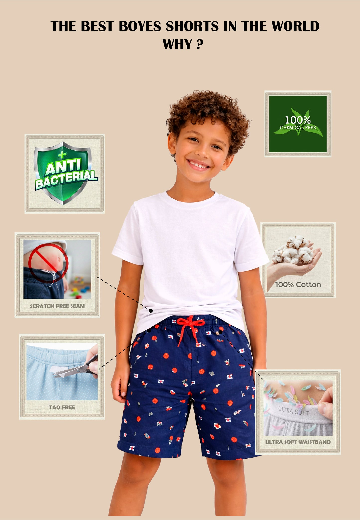 TRESNOVA Cotton Anti-Microbial & Smart Waistband Technology Jungle Printed  Soft Shorts Pack of 2- Green & Melange