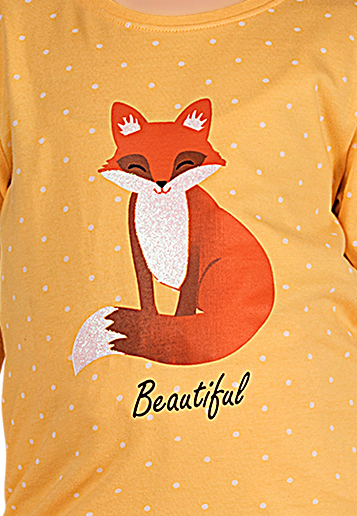Tresnova Cotton Knit Full Sleeves Antimicrobial Finish Fox Printed Coordinating T-shirt And Joggers Set-Yellow