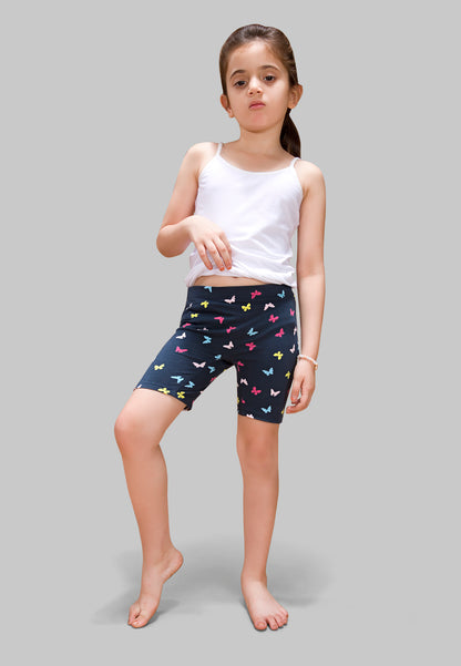 Girls Butterfly Cycling Shorts - | Soft, Anti-Microbial & & Smart Waistband Technology - Cotton Lycra | Girls' Inner Shorts, Athletic & Biker Shorts for Kids - Pack of 3