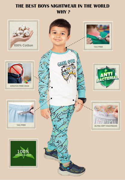 Tresnova Cotton Knit Half Sleeves Antimicrobial Finish Jungle Printed Coordinating T-shirt And Joggers Set-Navy Blue