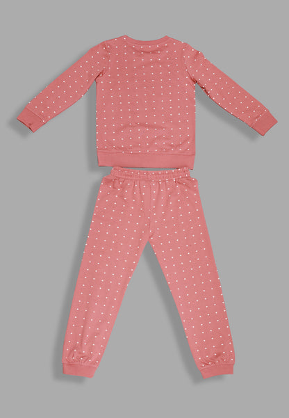 Tresnova Cotton Knit Full Sleeves Antimicrobial Finish Fox Printed Coordinating T-shirt And Joggers Set-Salmon Pink