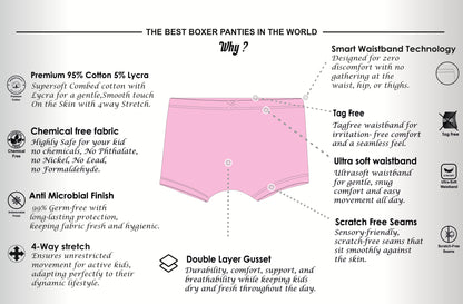 Girls’ Soft Leopard Print Cotton Lycra Boxer Briefs/Panties | Kids Underwear with Anti-Microbial Finish & Smart Waistband Technology - Pack of 3