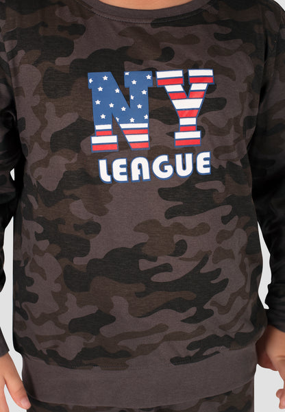 Tresnova Cotton Knit Full Sleeves Antimicrobial Finish Camoflague Printed Coordinating T-shirt And Joggers Set-Camoflague