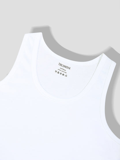 Boys' Solid White Vests – Supersoft Cotton Kids Innerwear with Anti-Microbial Finish & advanced ergonomic armhole technology - Pack of 3