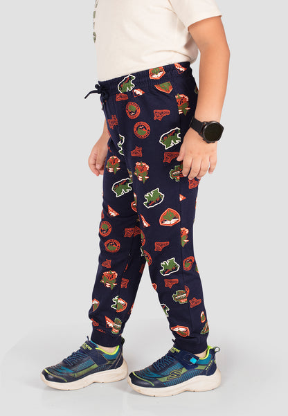 Tresnova Cotton Knit Full Sleeves Antimicrobial Finish Camping Printed Jogger Track Pants ( Pack of 2)-Navyblue, Orange