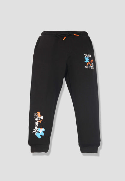 Tresnova Cotton Knit Full Sleeves Antimicrobial Finish Graffiti Printed Jogger Track Pant -Black