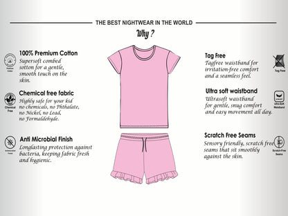 Girls' Graffiti Print Nightsuit – Soft, Anti-Microbial Cotton Co-ords | Pyjama Shorts Set for Kids