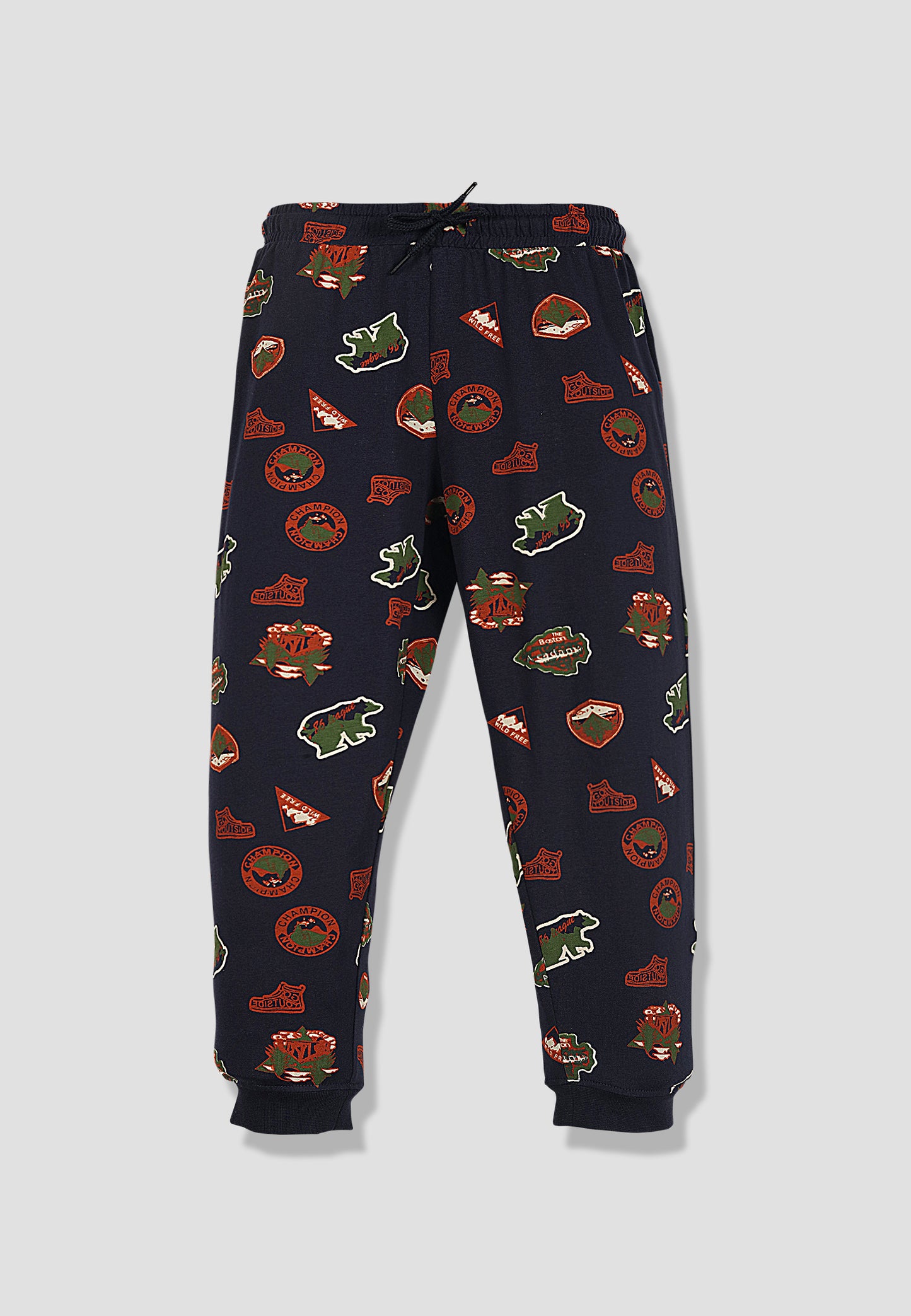 Tresnova Cotton Knit Half Sleeves Antimicrobial Finish Jungle Printed Coordinating T-shirt And Joggers Set-Navy Blue